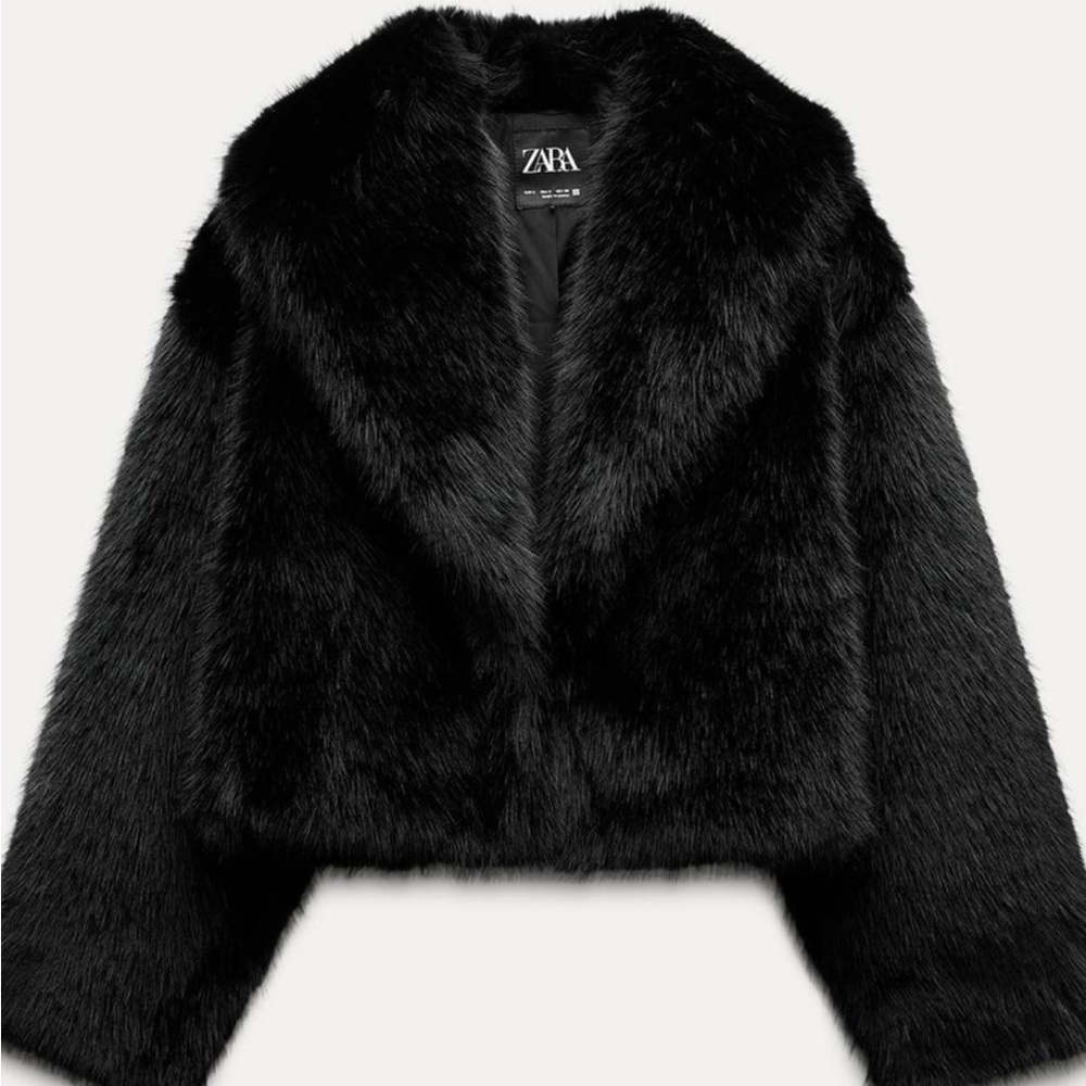 **NWT- Zara Black Faux Fur Coat